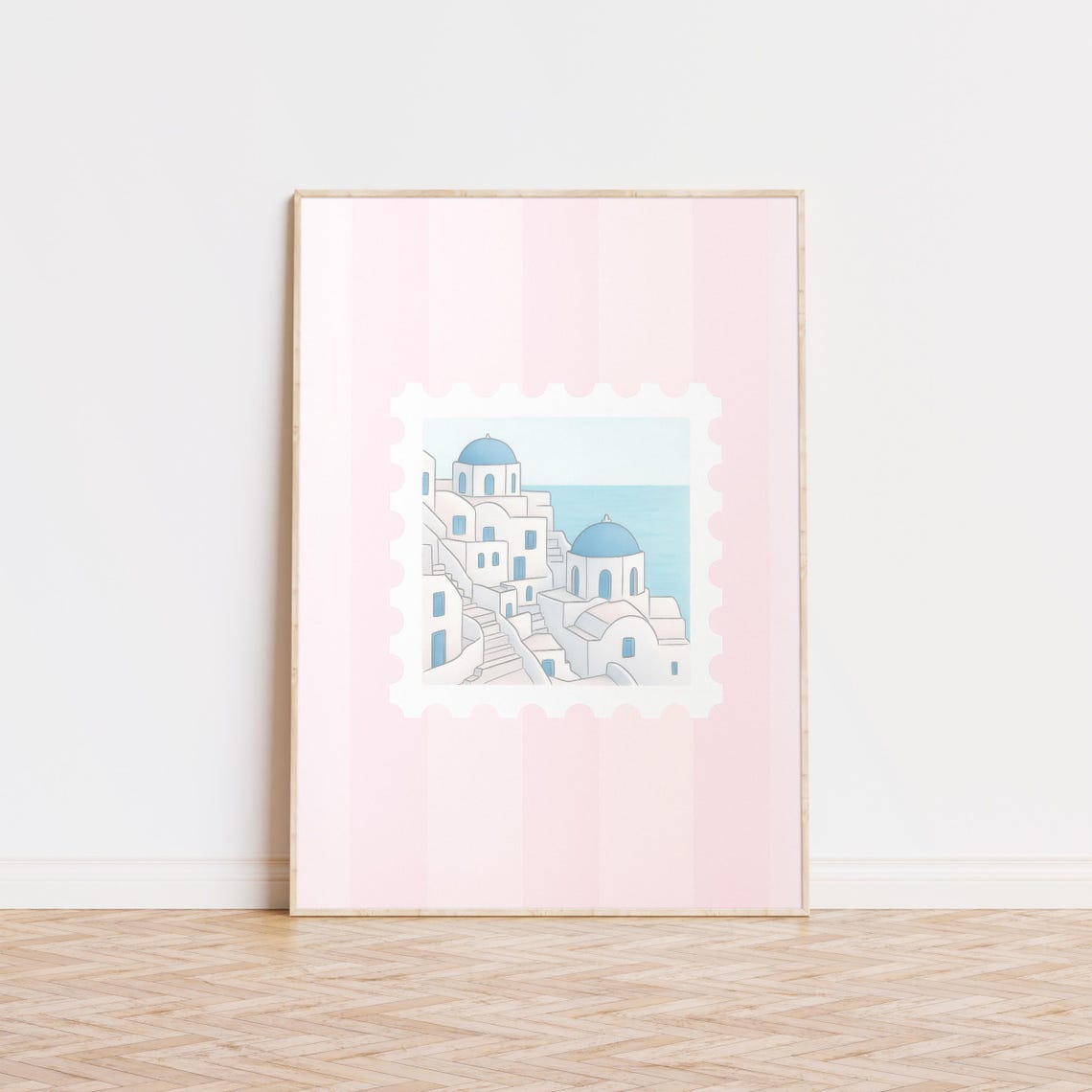 Santorini Stamp Print, Coquette Pink Stripes