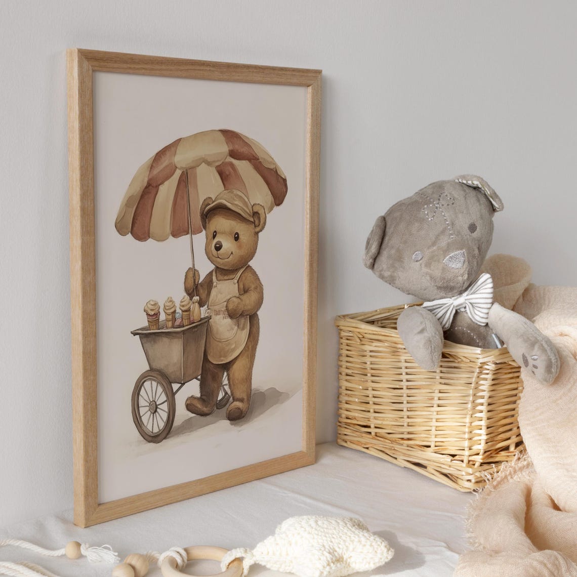 Teddy Bear Ice Cream Cart Under Striped Umbrella Funny Poster - Image 3
