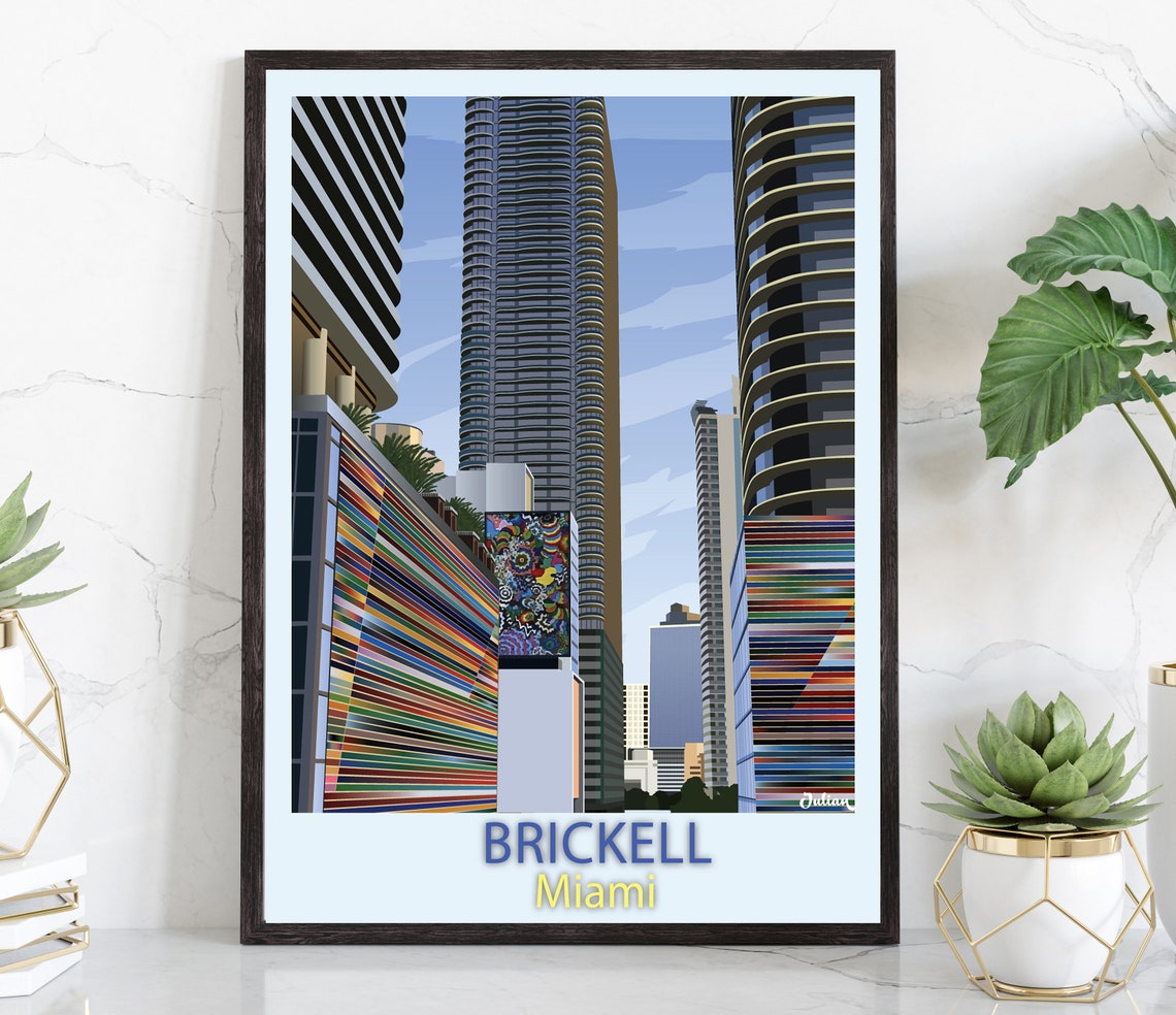 Brickell Miami Downtown Modern Skyscrapers Street View Travel Poster