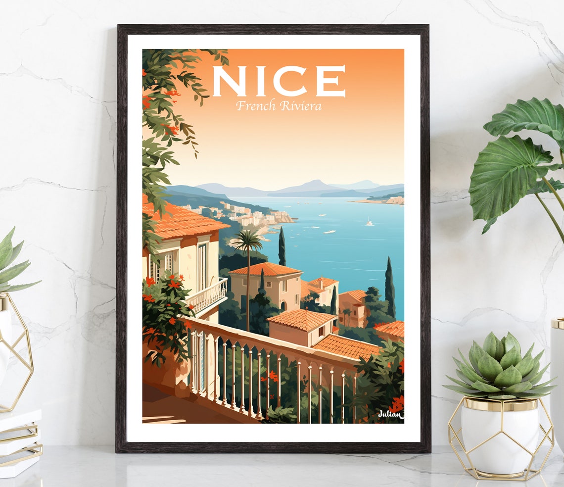 Nice Seaside Terrace View Over the French Riviera Travel Poster