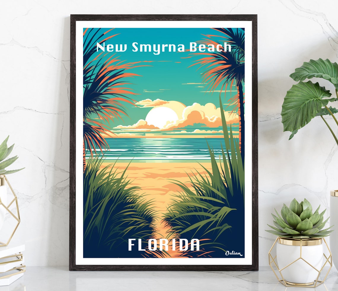 New Smyrna Beach Dune Sunset Through Palms Florida Travel Poster