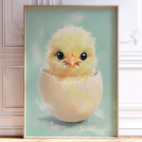 Baby Chick Easter Wall Art Pastel Spring Holiday Decor Kids Room Poster Cute Animal Print