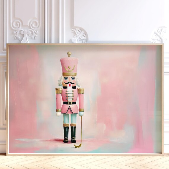 Cute Pink Nutcracker Soldier Christmas Holiday Pastel Art Print