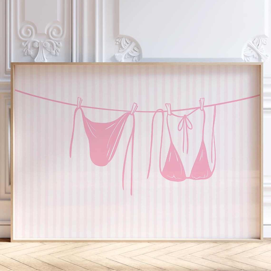 Pink Bikini Clothesline Line Art Preppy Girly Swimwear Poster