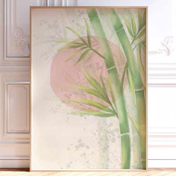 Japandi Bamboo Wall Art Print Japanese Painting Wabi Sabi Neutral Decor Nature Minimalist