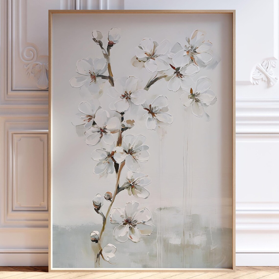 White Cherry Blossom Branch Elegant Minimalist Floral Poster