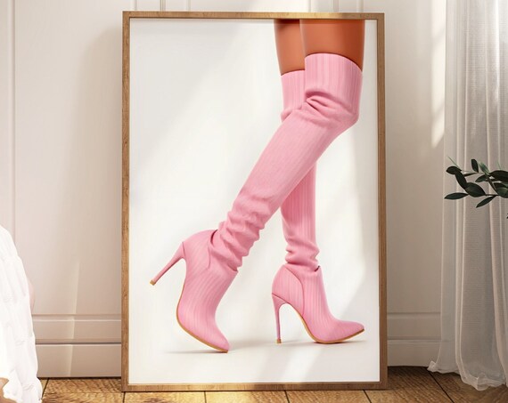 Pink Over The Knee High Heel Stiletto Boots Glam Fashion Poster