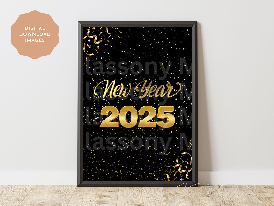 2025 Gold Confetti Happy New Year Black Celebration Party Poster - Image 4