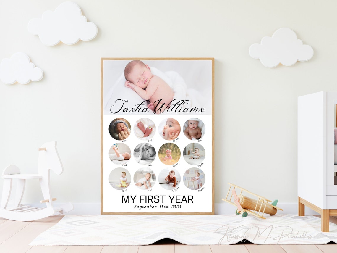 Baby First Year Milestone Photo Collage Personalized Keepsake Wall Art - Image 4