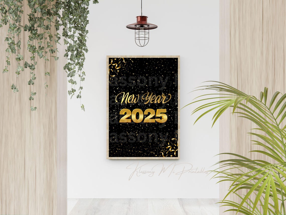 2025 Gold Confetti Happy New Year Black Celebration Party Poster - Image 3