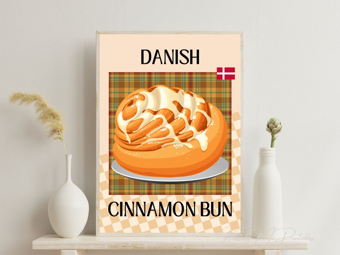 Danish Cinnamon Bun Pastry Illustration Bakery Kitchen Wall Art - Image 4