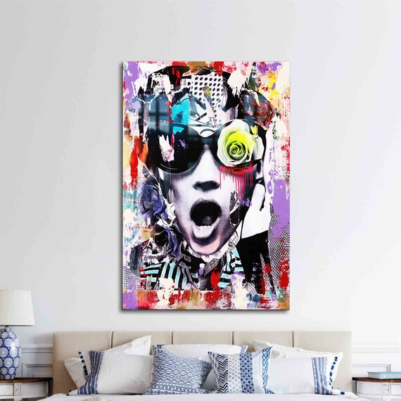 Pop Art Woman Face Collage Colorful Graffiti Street Art Poster