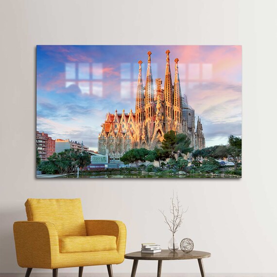Sagrada Familia Barcelona Pink Sky Sunset Cathedral Landmark Poster