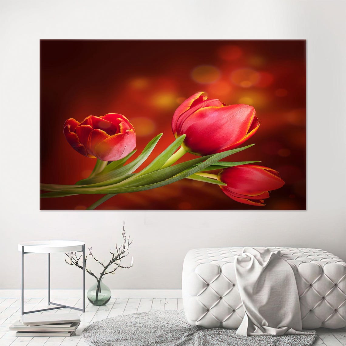 Three Red Tulips Macro Spring Bloom Floral Photography Poster