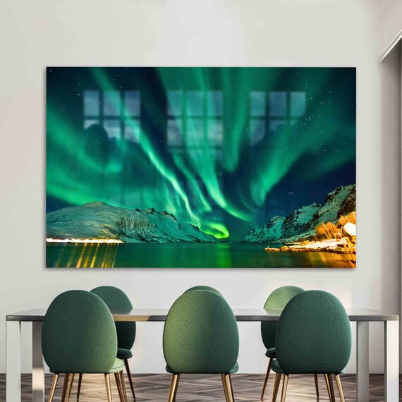Glass Wall Art Mural Aurora Landscape Nature
