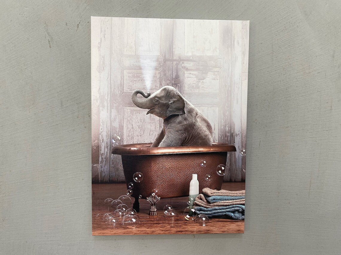Bathtub Elephant Bathroom Animal Wall Art Print