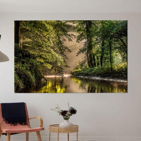 Forest Landscape Printed River Wall Art Green Artwork Baby Boy Gift Personalized View Canvas