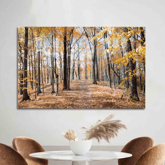 Wall Art Glass Decor Tree Autumn Leaves Forest Landscape View
