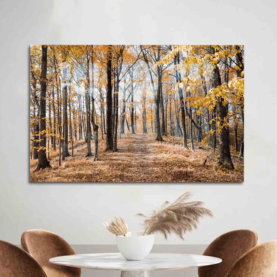 Wall Art Glass Decor Tree Autumn Leaves Forest Landscape View