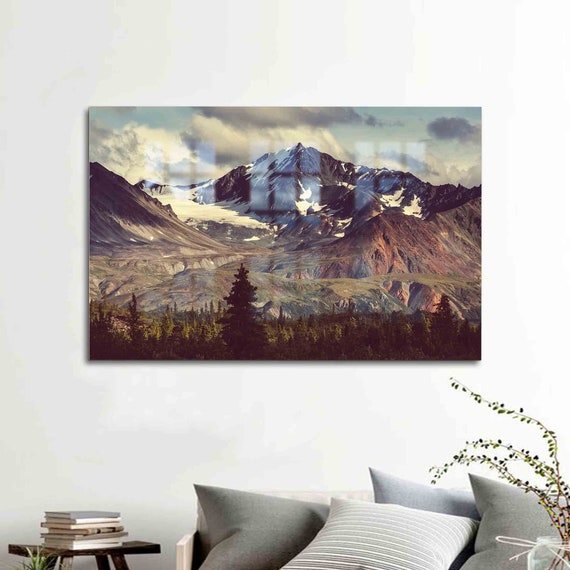 Glass Wall Decor Art Snowy Mountain Landscape Decoration Winter Tempered