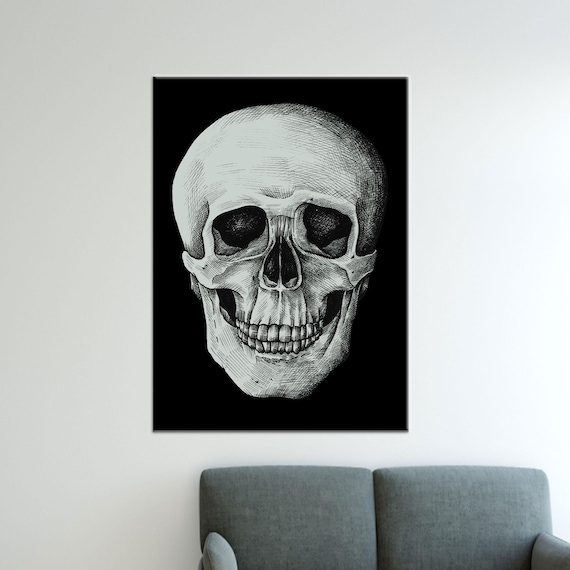 Skull Wall Art Black Artwork Modern Hanging Man Cave Canvas Gift Personalized For Dad Large Decor