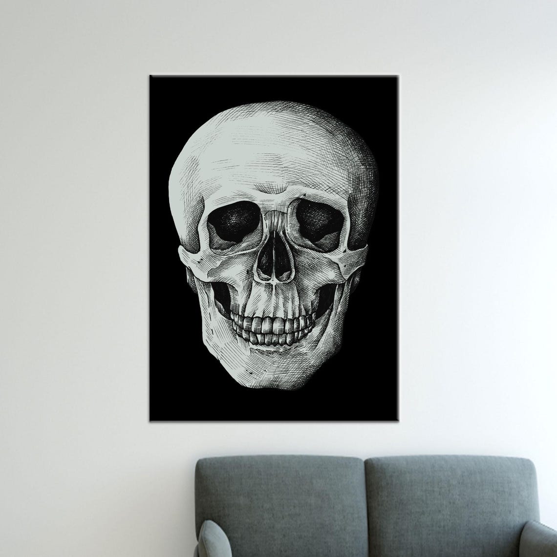 Skull Wall Art Black Artwork Modern Hanging Man Cave Canvas Gift Personalized For Dad Large Decor