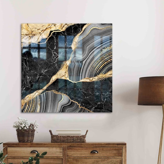 Luxury Black And Gold Marble Abstract Golden Veins Art Poster