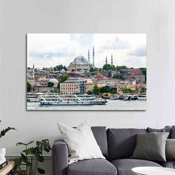 Historic Istanbul Mosque Skyline Golden Horn Ferry Boats Poster
