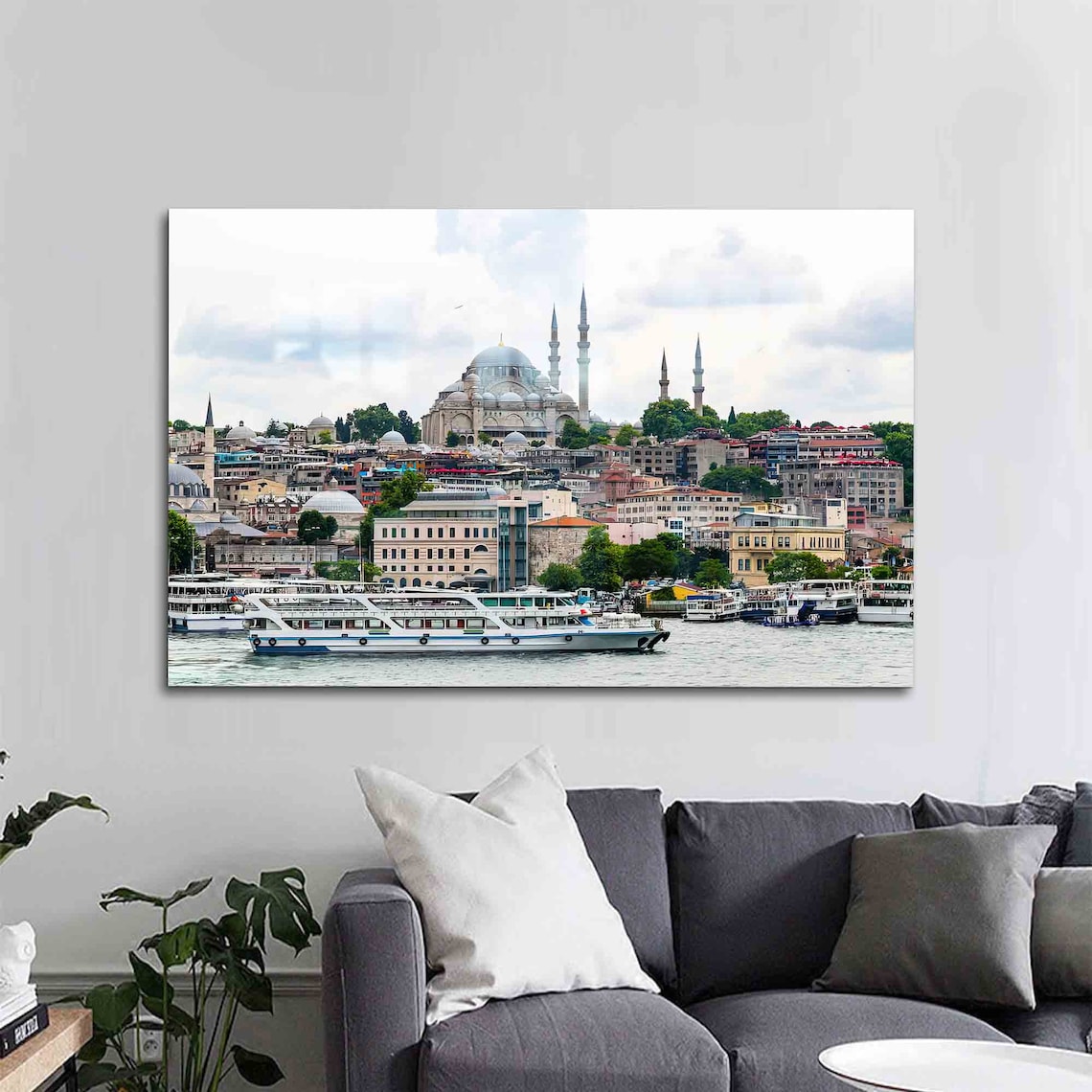 Historic Istanbul Mosque Skyline Golden Horn Ferry Boats Poster