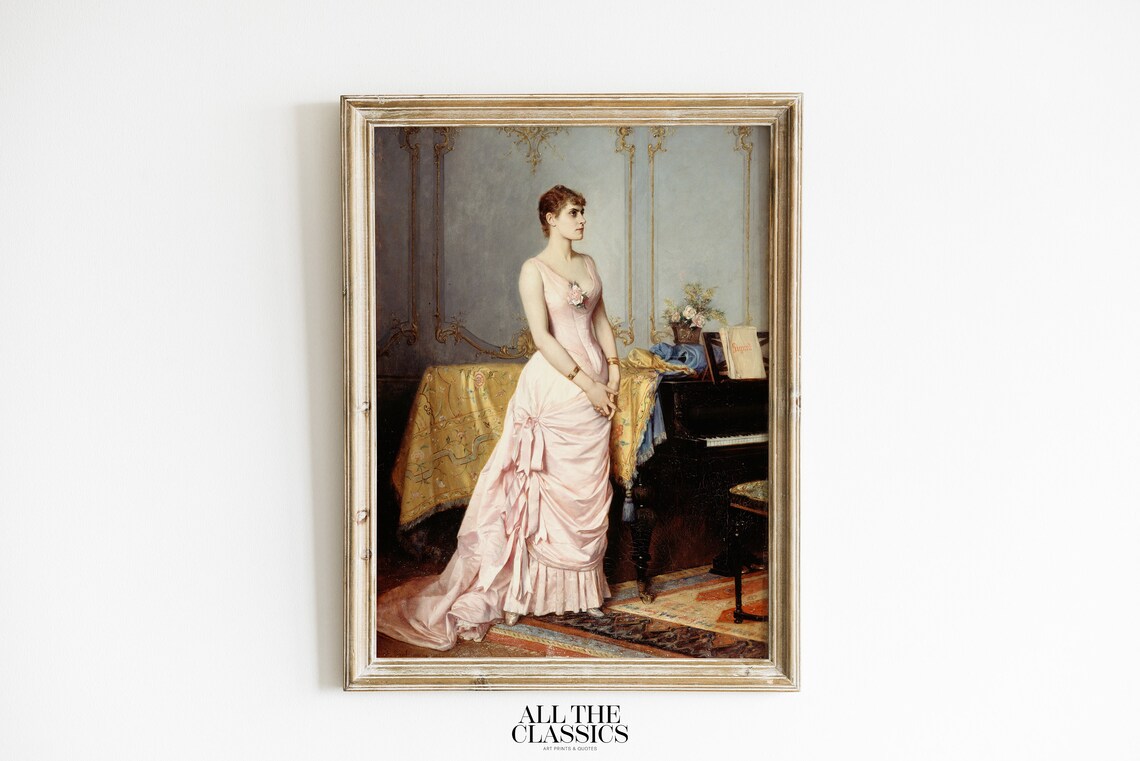 Auguste Toulmouche Portrait De Rose Caron Pink Silk Gown Poster