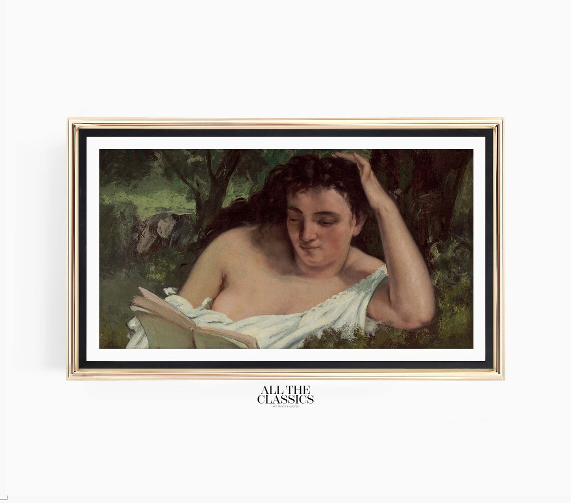 Woman Reading In Forest Half Draped Vintage Romantic Art Poster - Image 3