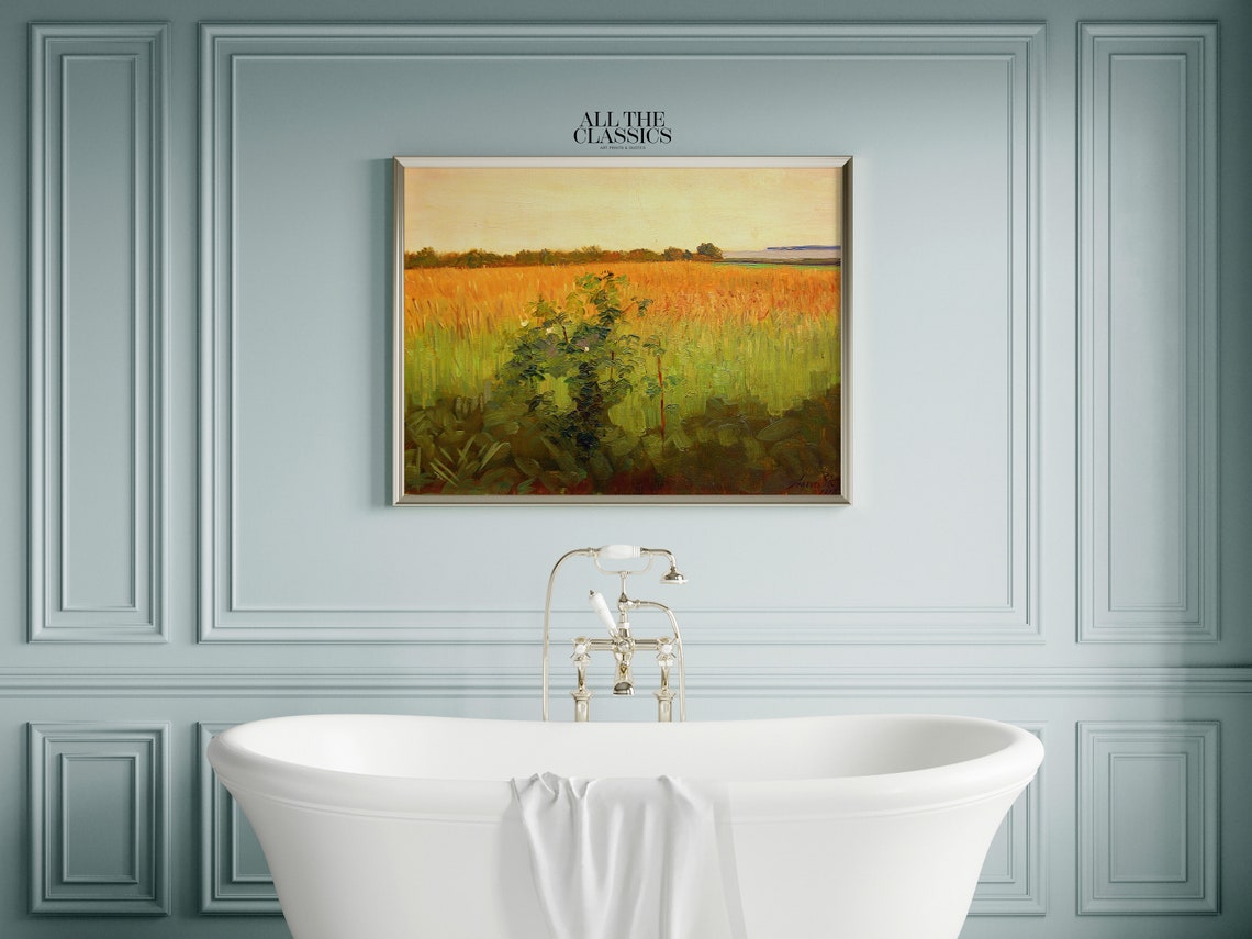 Golden Wheat Field Glowing at Sunset Impressionist Art Poster - Image 2