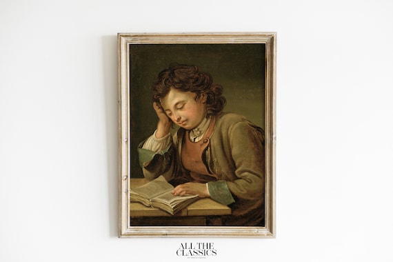 Boy Reading Open Book Baroque Vintage Male Portrait Painting Print