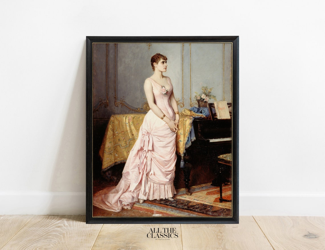 Auguste Toulmouche Portrait De Rose Caron Pink Silk Gown Poster - Image 3