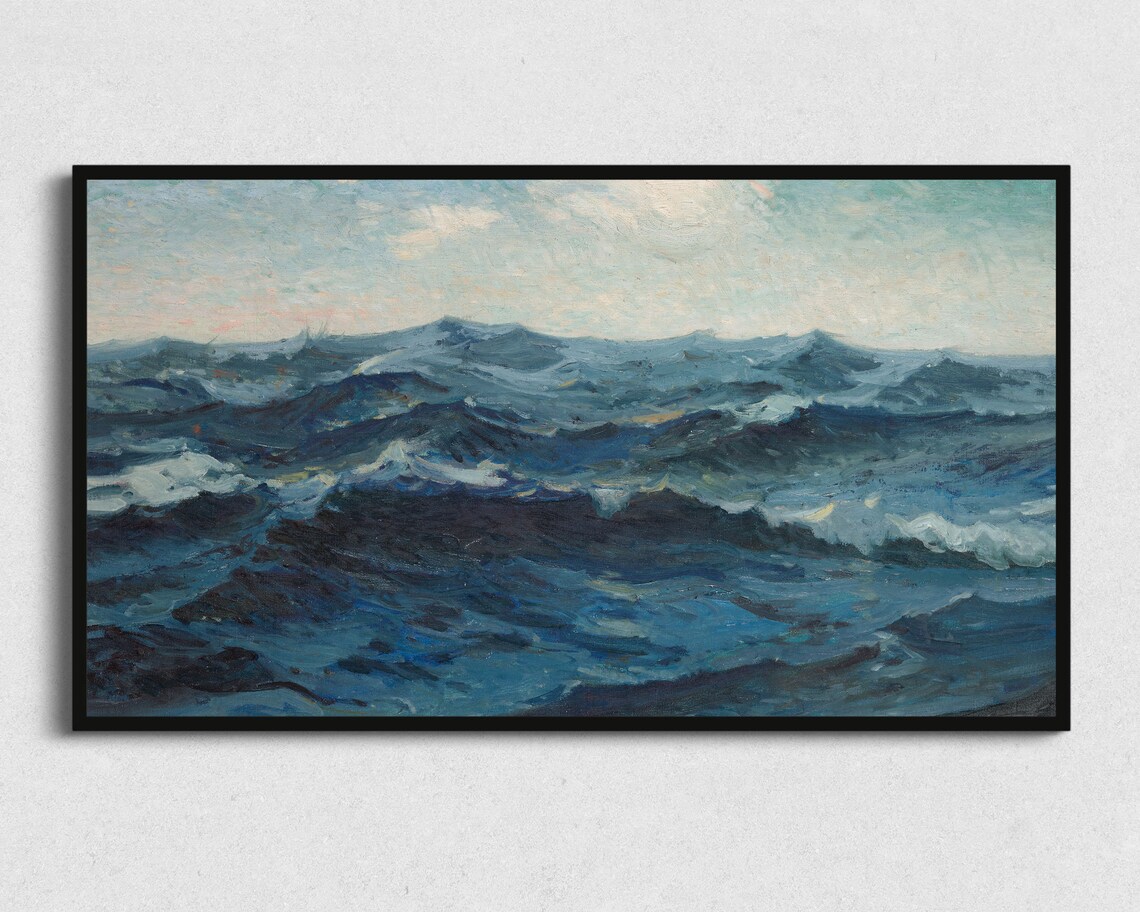 Impressionist Open Sea Waves Study Deep Blue Ocean Swell Vintage Art Poster