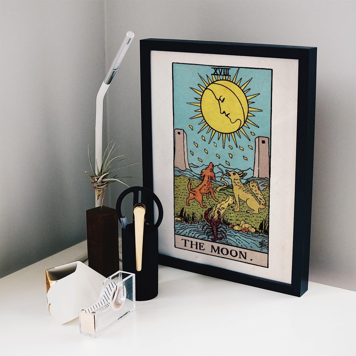 The Moon Tarot Card XVIII Rider Waite Smith Deck Vintage Art Print - Image 2