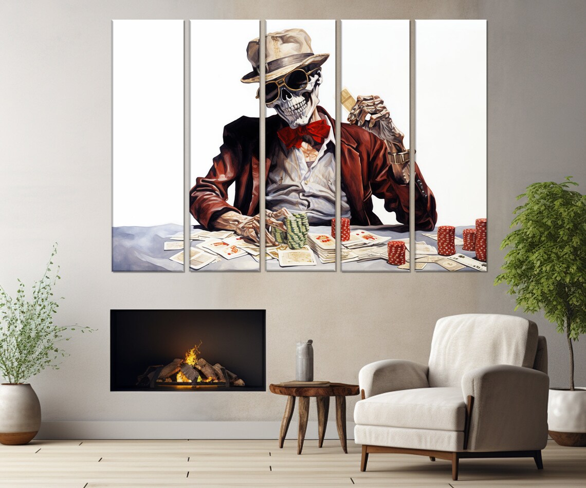 Skeleton In Sunglasses Playing Poker Chips Card Table Gambler Art Poster - Image 2