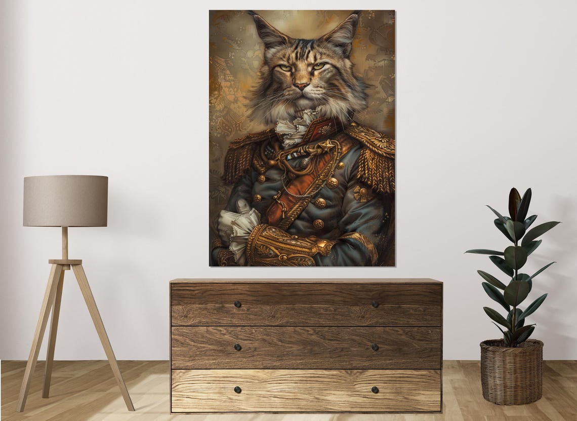 Cat General In Military Uniform Regal Portrait Humorous Cat Poster - Image 2