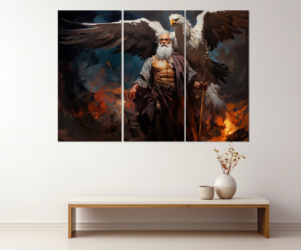 Zeus God Of Sky Eagle Storm Flames Greek Mythology Oil Painting Poster - Image 2
