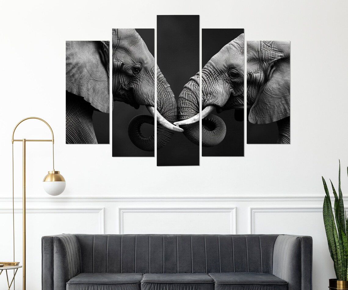 Elephants In Love, Black And White Wall Art Print - Image 4