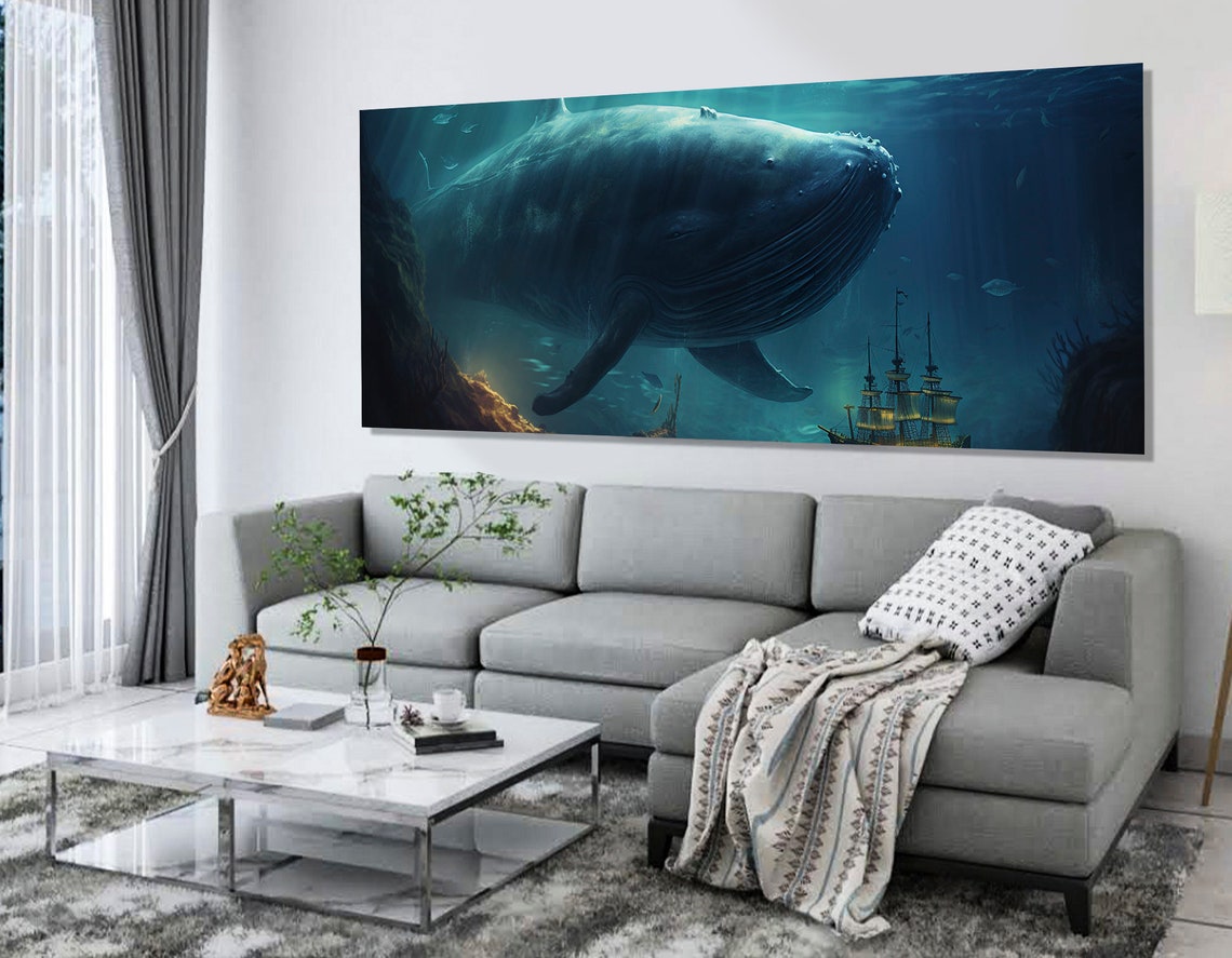 Majestic Blue Whale Underwater Giant Sailing Ship Scale Ocean Poster - Image 2