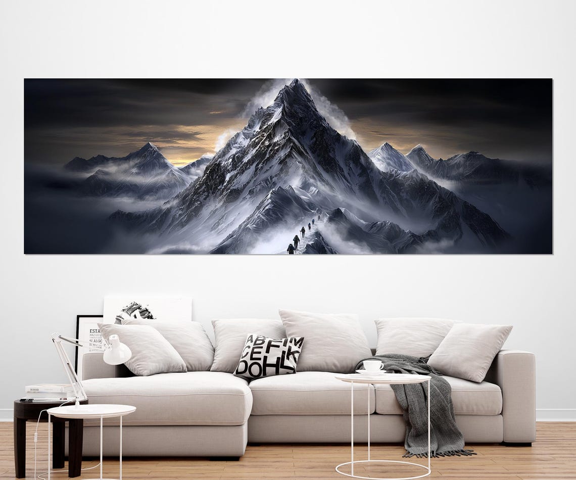 Mountain Climbers Snowy Summit Expedition Dramatic Triptych Poster - Image 4