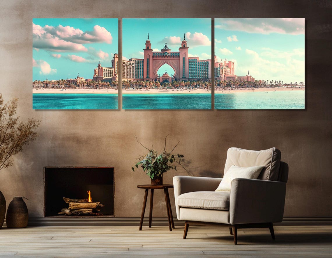 Dubai Atlantis The Palm Hotel Beach Day Triptych Panoramic Poster