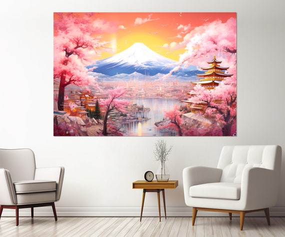 Large Fuji Mountain Painting Print Japanese Wall Art Stunning Fuji Mountain Painting Asian Wall Decor Framed And Ready To Hang