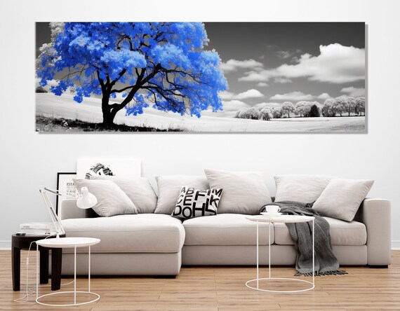 Blue Blossom Tree Print Large Abstract Tree Wall Art Blue Tree Painting Abstract Nature Art Framed And Ready To Hang