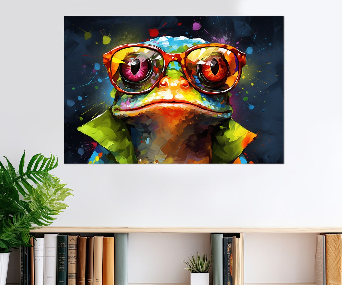 Colorful Frog Wearing Red Glasses Pop Art Quirky Animal Wall Art - Image 3