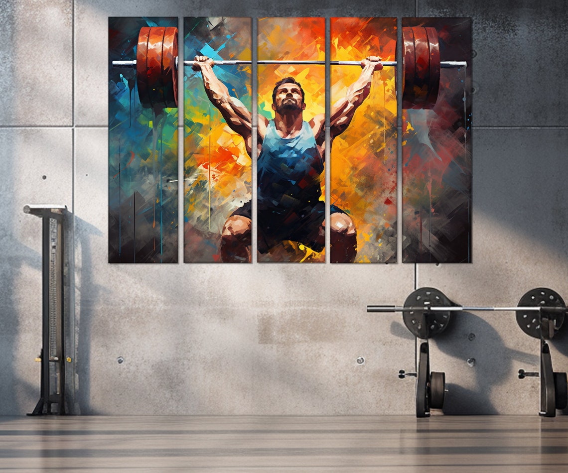 Weightlifter Overhead Barbell Press Colorful Gym Strength Art Poster - Image 3