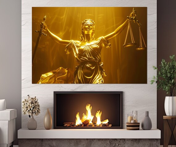 Golden Lady Justice Statue Scales Sword Law Office Wall Decor Poster