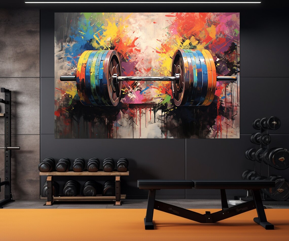 Abstract Barbell Art Print, Gym Workout Wall Decor