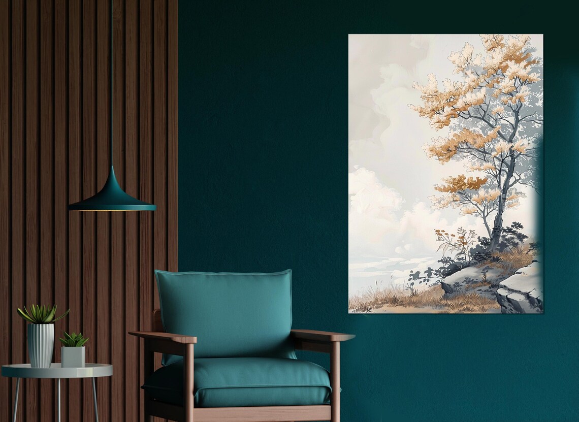 Japanese Ukiyo Tree Painting Art Print, Nature Decor - Image 2